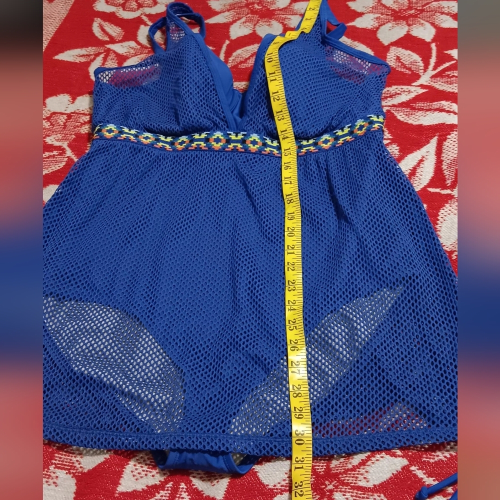 Lane Bryant By Casique Aztec Mesh Swim Suit Blue Sz40C One Piece - Picture 11 of 13